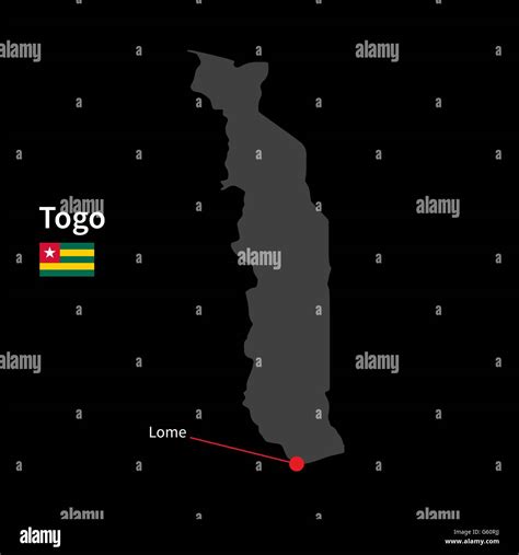 Detailed map of Togo and capital city Lome with flag on black background Stock Vector Image ...