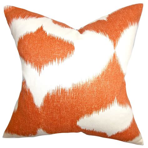 The Pillow Collection Leilani Ikat Bright Orange Down Filled Throw ...