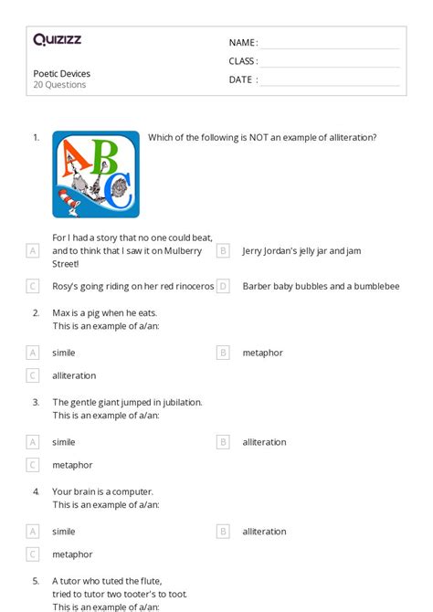 50+ Alliteration worksheets for 7th Class on Quizizz | Free & Printable