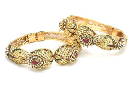 Buy Fine Gold Plated Antique Set of 2 Kundan Bangles in Victorian ...