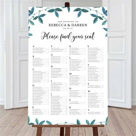 Free Alphabetical Wedding Seating Chart Template - Totally Free Printables