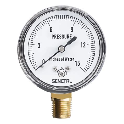 SENCTRL 15 Inch Water Low Pressure Gauge, 2.5" Dial, 1/4" NPT Mount ...