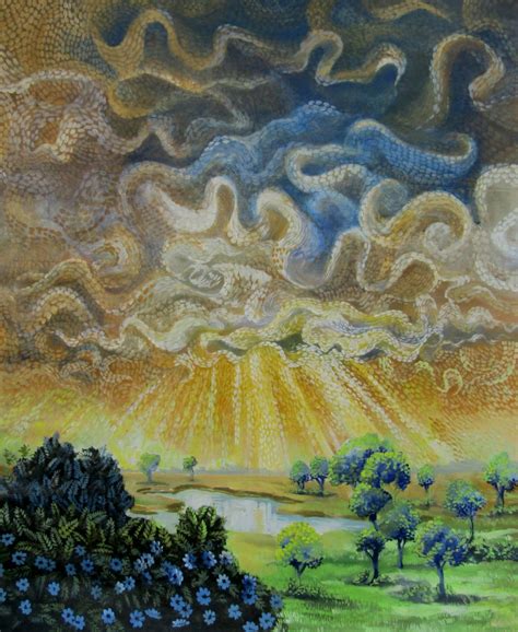 "Clouds Cant Cover": Yellow-Green Nature painting by Sovon Manna ...