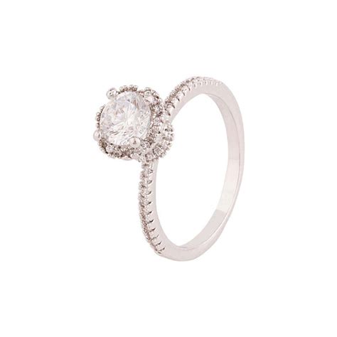 Round Solitaire Style CZ Studded Silver Plated Ring – VOYLLA