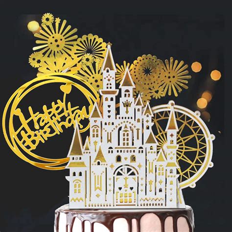 Castle Happy Birthday Cake Toppers, Golden Paper Ferris Wheel, 1 ...