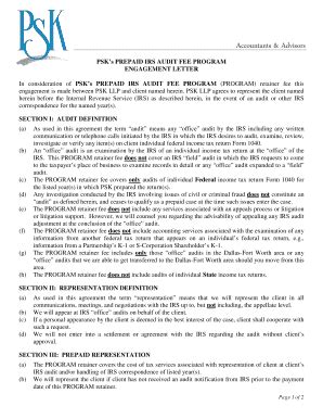 Fillable Online PREPAID IRS AUDIT FEE PROGRAM ENGAGEMENT LETTER Fax ...