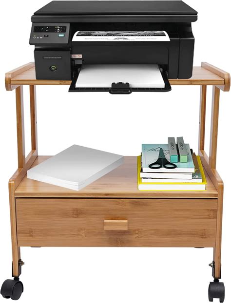 Miumaeov Printer Stand Bamboo Rolling Printer Stand with 4 Wheels 88 ...