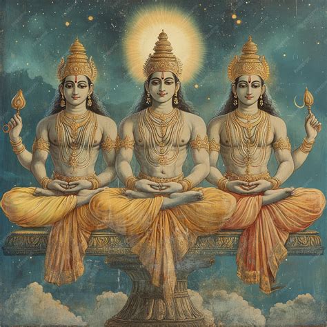 A painting depicting three figures in a meditative pose representing ...