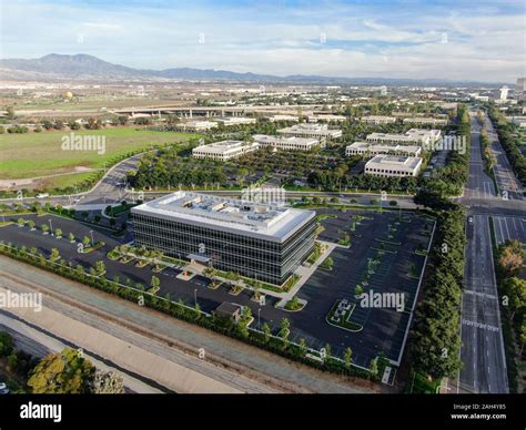 Aerial view of business and finance district with new office building ...