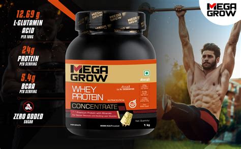 Megagrow Whey Protein Concentrate 1kg Mawa Kulfi Flavor + shaker, 28 ...