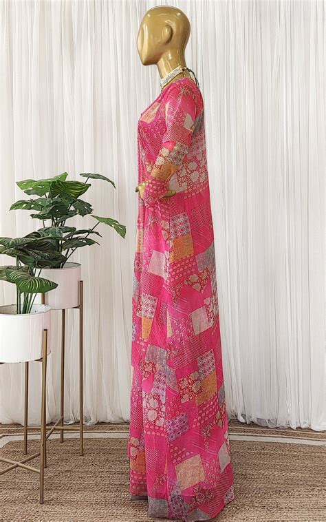 Hot Pink Mirrorwork Georgette Crop Top Sharara Co-Ord Set