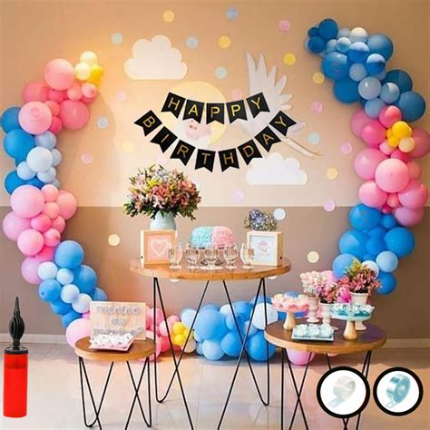 Hemito 64 Pcs Happy Birthday Decoration Kit Pink Blue Yellow Balloon ...