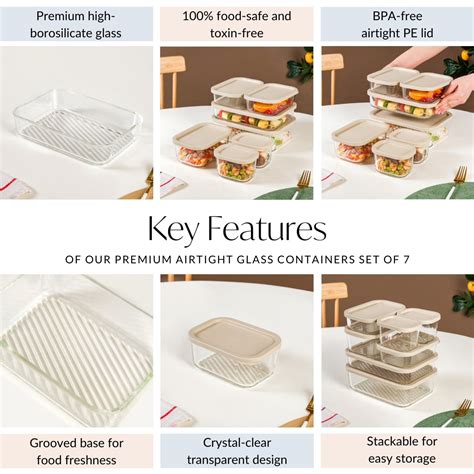 Groovo Premium Airtight Glass Containers Set Of 7 S 310ml M 520ml L ...