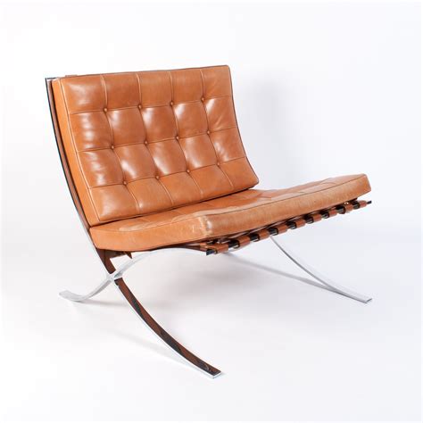 Cognac Leather Barcelona chair by Ludwig Mies van der Rohe for Knoll ...