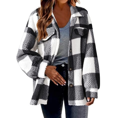 FAVIPT Buffalo Plaid Jacket Women,Shackets for Women 2024 Winter Warm ...