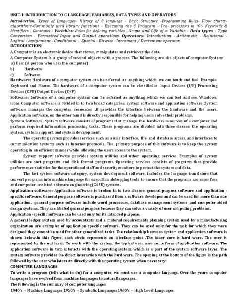 Programming WITH C AND C++ - UNIT-I: INTRODUCTION TO C LANGUAGE ...