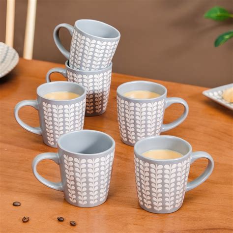 Robinia Printed Ceramic Coffee Mug Set of 6 275ml Online - Premium ...