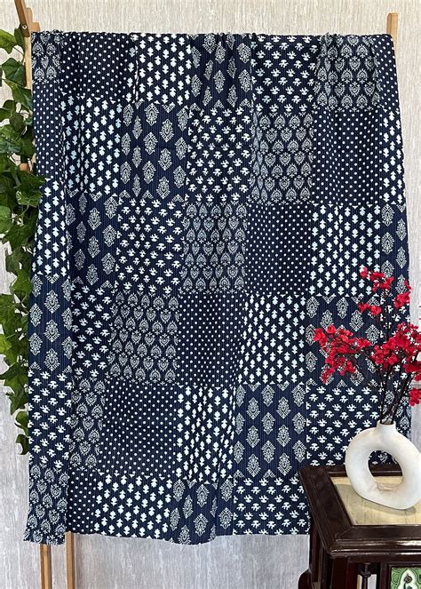 Navy Blue Cotton Patchwork Kantha Fabric – Sujatra