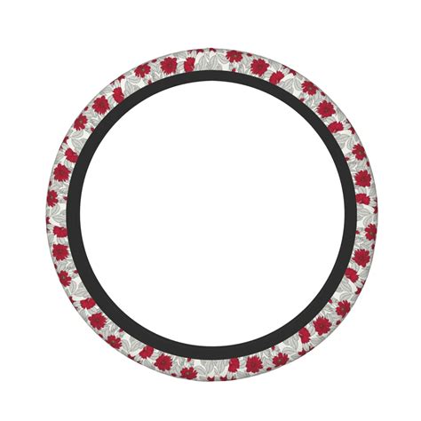 Daiia Leaves And Anemone Flowers In Red Grey Steering Wheel Cover Auto Steering Wheel Covers ...
