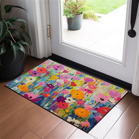 Colorful Flowers Doormat Floor Mats Washable Rugs Kitchen Mat Non-Slip ...