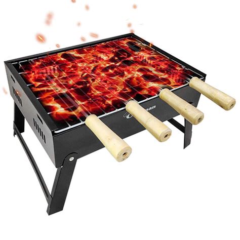 Chefman Charcoal mini table top barbeque with 4 skewers, 1 grill for h