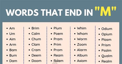 List of 400+ Words that End in M in the English Language • 7ESL