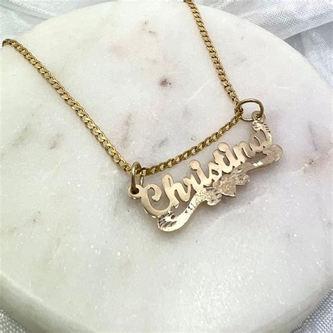 Solid Gold Heart Name Necklace Nameplate Diamond Cut 14K - Etsy