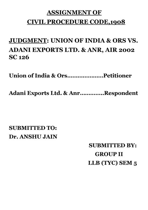 Adani judgement - ASSIGNMENT OF CIVIL PROCEDURE CODE, JUDGMENT: UNION ...