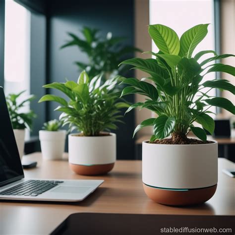 Stylish Indoor Self-Watering Planter for Office | Stable Diffusion Online