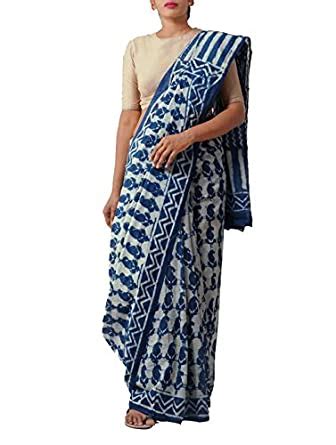 Buy UNNATI SILKS Women Dabu Printed Pure Rajasthani Cotton Saree With ...