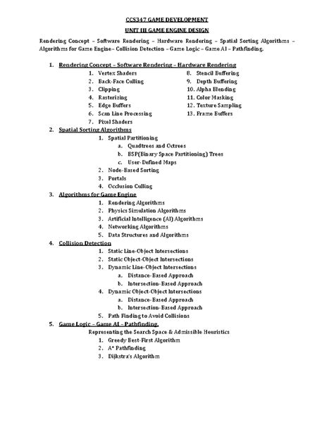 CCS347 GD - Unit 3 Game Engine Design Summary & Key Concepts - Studocu