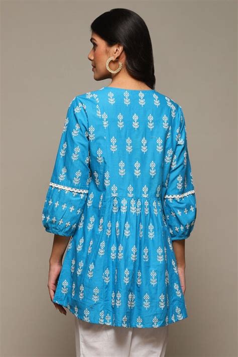 Blue Cotton Embroidred Kurti