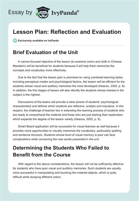 Image result for Evaluation in Lesson Plan Example