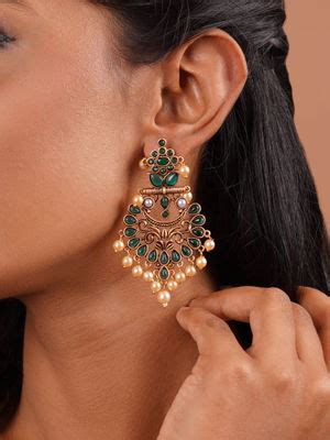 Buy Teejh Saanchi Dark Green Gold Enamel Earrings Online