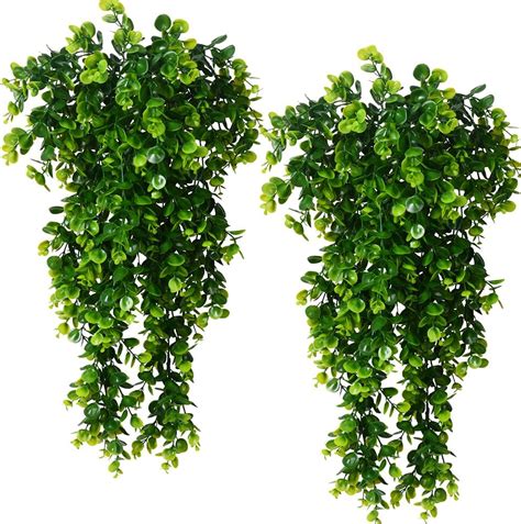 Buy 2pcs Artificial Hanging Plants Fake Hanging Plant Faux Eucalyptus ...