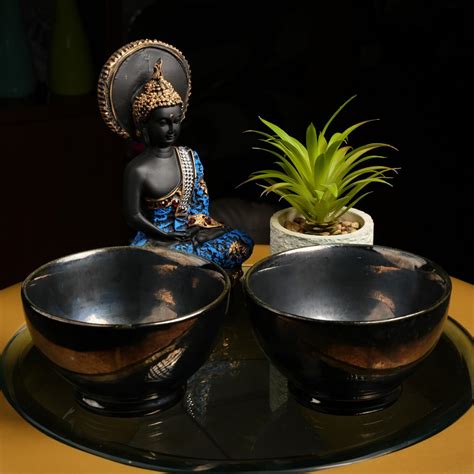 Caffeine Ceramic Handmade Black Metallic Nut Serving Bowl (Set of 2 ...