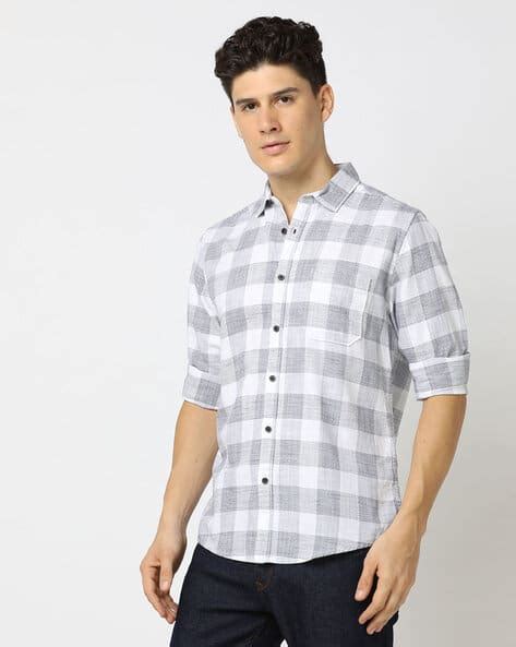 Roadster Men Blue Standard Gingham Checks Pure Cotton Casual Shirt ...