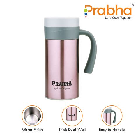 Stainless Steel Double Wall Vacuum Flask Coffee Cup, 450ml | Prabha Steel