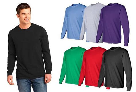 BILLIONHATS Mens 6 Pack Long Sleeve 100% Cotton T-Shirts, Crew Neck ...