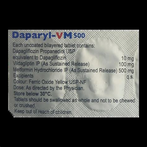 DAPARYL VM 500MG TABLET 10'S Price, Uses, Side Effects & Substitutes ...