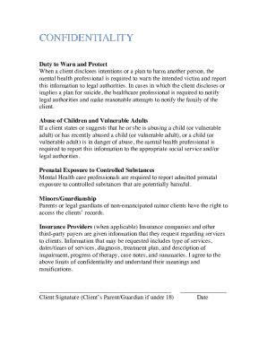 Fillable Online LIMITS OF CONFIDENTIALITY Duty to Warn and Protect ...