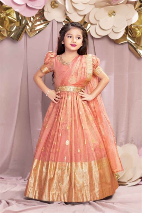 Ethnic Pink Brocade Gown With Sequin Embroidery For Girls – Lagorii Kids