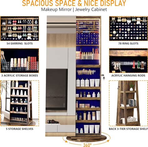 LVSOMT Rotating Jewelry Mirror Cabinet with Lights and India | Ubuy