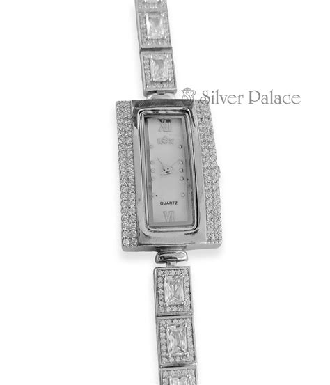 92.5 Sterling Silver Rectangular Dial Stone Studed Adjustable Strap ...