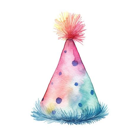 Premium AI Image | There is a watercolor drawing of a party hat with a ...