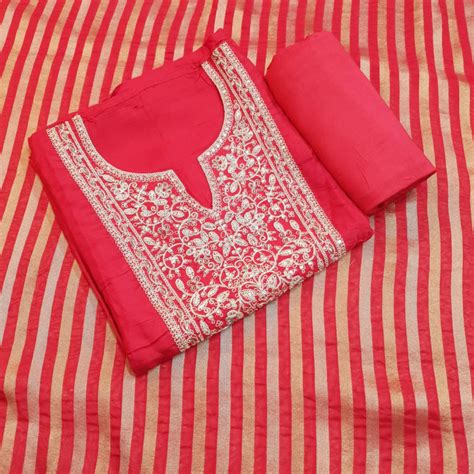 Set 31-23rd Sept - Red Designer Silk - Heavy Golden Thread Embroidery ...