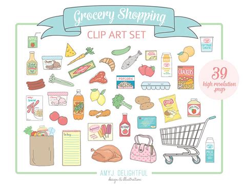 GROCERY SHOPPING Clip Art Set for Personal and Commercial Use- Food ...