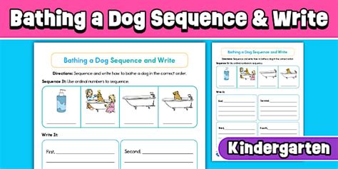 Kindergarten Bathing a Dog Sequence and Write Worksheet