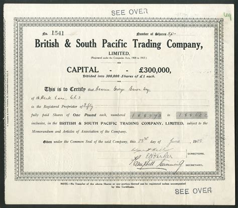 Chile: British & South Pacific Trading Co. Ltd., £1 shares, 1928 - M ...