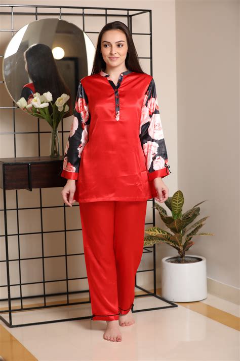 Buy Satin Night suit With Printed Sleeves By Private Lives